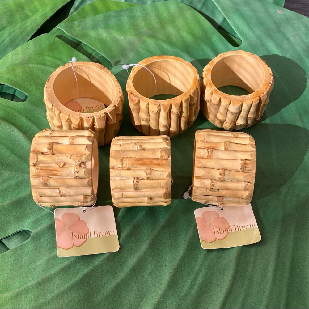 6 Linen N Things Vintage Bamboo Napkin Rings Never Used